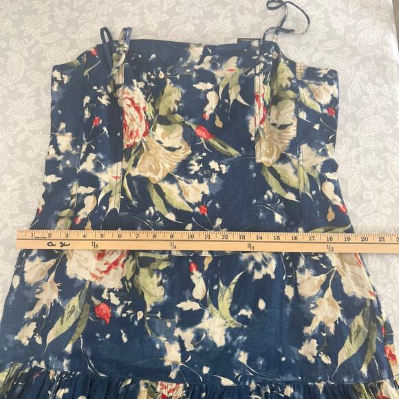 Lauren Ralph Lauren Blue Floral Linen Blend Sleeveless Midi Dress Size 14 - Picture 11 of 13